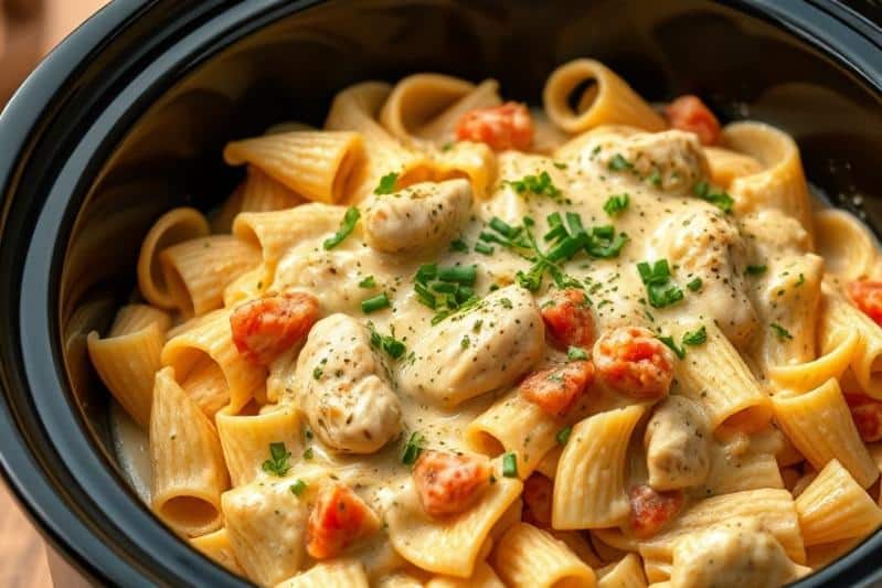 Delicious Creamy Chicken Pasta in the Crockpot