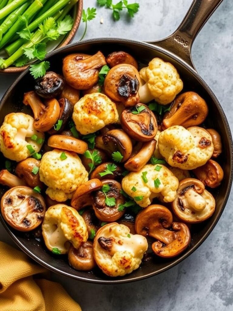 Healthy Garlic Cauliflower Mushroom Skillet